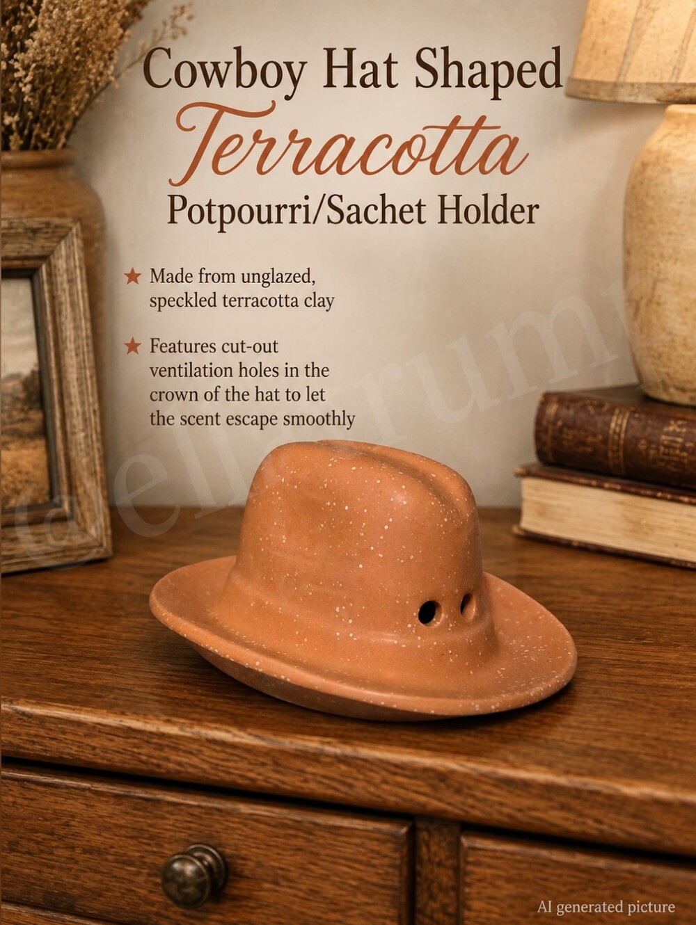 Cowboy Hat Shaped Terracotta Potpourri Sachet Holder